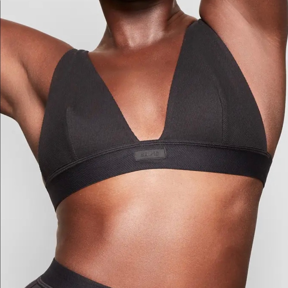 Skims Cotton Rib Plunge Bralette “Onyx”